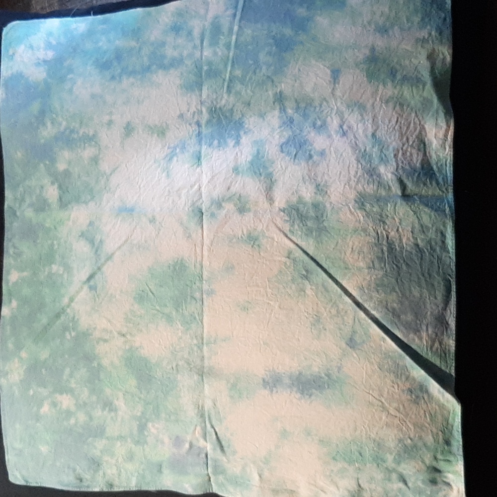 Hand Dyed Bandana. Blue and green, scrunch tie dyed bandana.